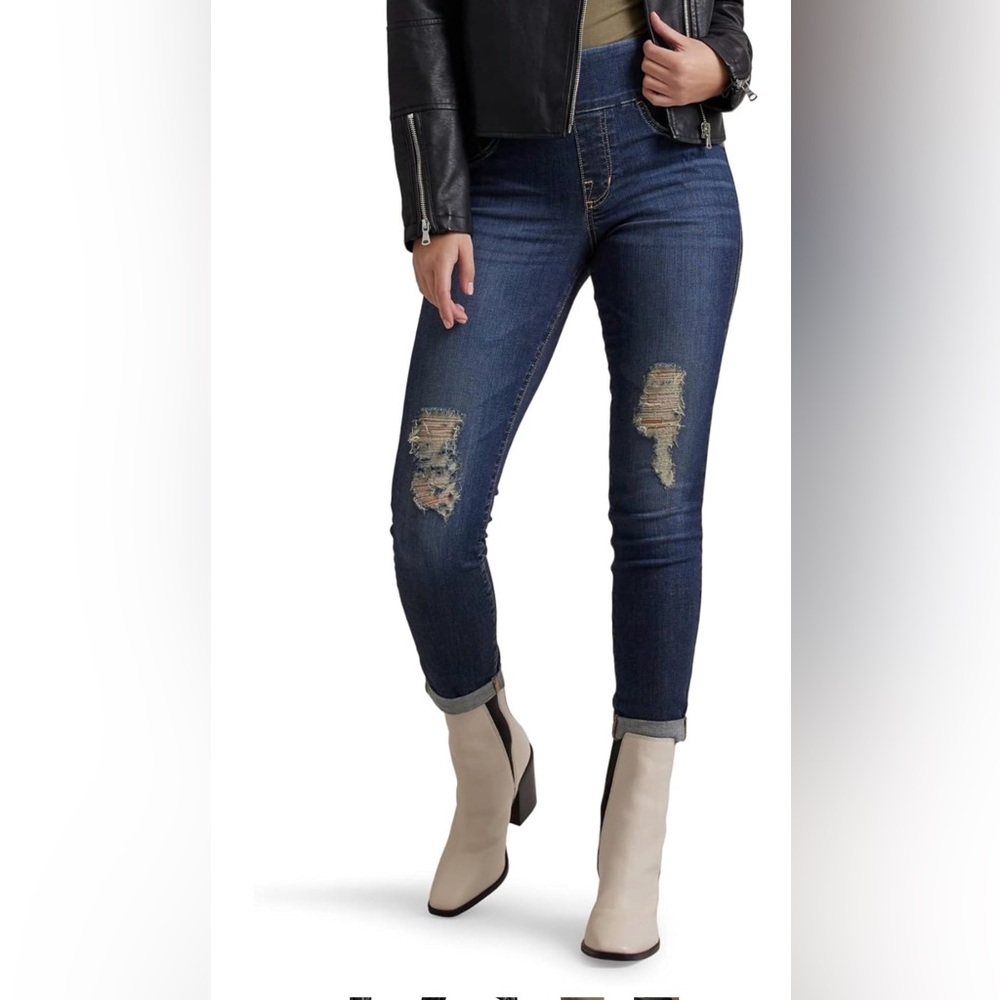 Rock & Republic 10 High Rise Dark Wash Denim Rx Crop Jeans Distressed Pull On